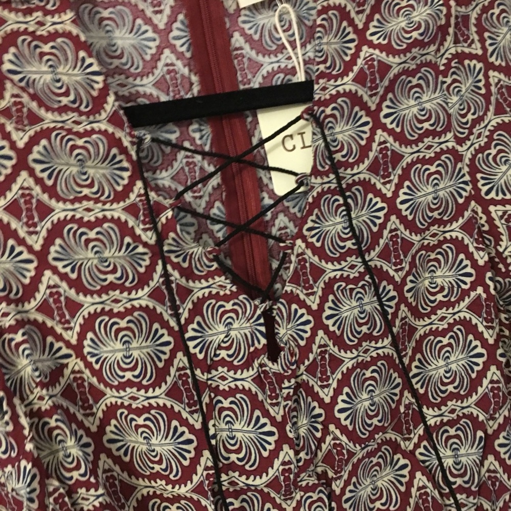 JULY 4th Navy & Burgundy Floral Lace Up Romper - Picture 6 of 7